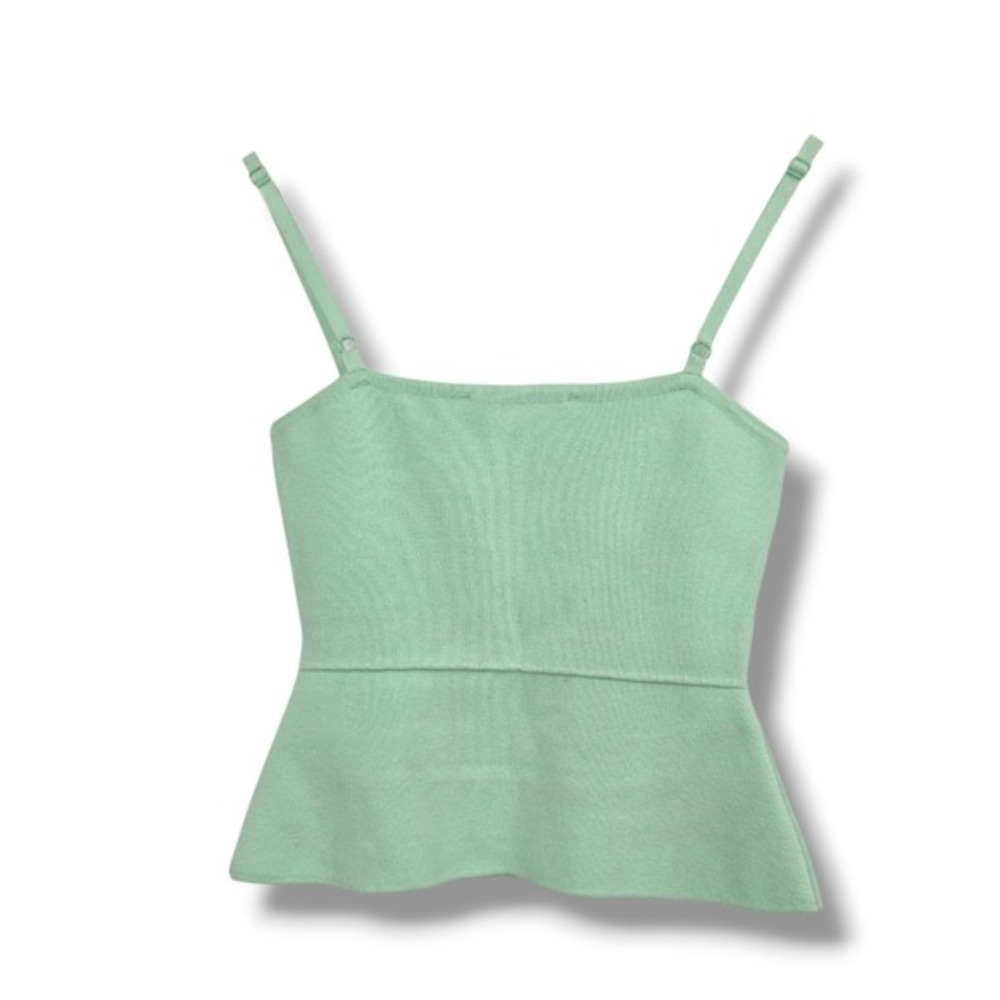 Zara Womens Mint Green Knit Peplum Camisole Adjustable Strap Square Neck XS